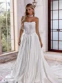 Glamorous Ball-Gown Straight Appliques Lace Cathedral Train Satin Corset Wedding Dress