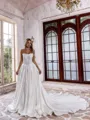 Glamorous Ball-Gown Straight Appliques Lace Cathedral Train Satin Corset Wedding Dress