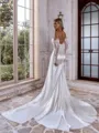 Grand Sheath Straight Long Sleeves Appliques Lace Chapel Train Silk Like Satin Corset Wedding Dress