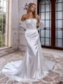 Grand Sheath Straight Long Sleeves Appliques Lace Chapel Train Silk Like Satin Corset Wedding Dress