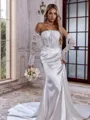 Grand Sheath Straight Long Sleeves Appliques Lace Chapel Train Silk Like Satin Corset Wedding Dress
