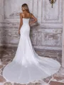 Show-stopping Sheath Spaghetti Straps Pleated Chapel Train Charmeuse Corset Wedding Dress