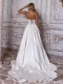 Glam A-line Straight Pleated Sweep Train Satin Corset Wedding Dress