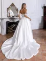 Splendiferous A-line Off-the-Shoulder Appliques Lace Chapel Train Satin Corset Convertible Wedding Dress