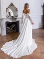 Hot A-line Off-the-Shoulder Appliques Lace Chapel Train Stretch Crepe Corset Wedding Dress