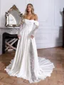 Hot A-line Off-the-Shoulder Appliques Lace Chapel Train Stretch Crepe Corset Wedding Dress