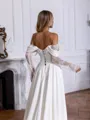 Hot A-line Off-the-Shoulder Appliques Lace Chapel Train Stretch Crepe Corset Wedding Dress