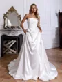 Aristocratic A-line Straight Pleated Chapel Train Satin Corset Wedding Dress