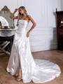 Aristocratic A-line Straight Pleated Chapel Train Satin Corset Wedding Dress