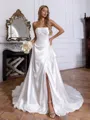 Aristocratic A-line Straight Pleated Chapel Train Satin Corset Wedding Dress