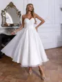 Fashion-forward A-line Sweetheart Pleated Tea-Length Organza Corset Wedding Dress