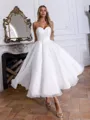 Fashion-forward A-line Sweetheart Pleated Tea-Length Organza Corset Wedding Dress