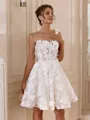 Glamorous A-line One-Shoulder Appliques Lace Short/Mini Lace Corset Wedding Dress