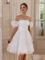 Exquisite A-line Square Short Sleeves Appliques Lace Short/Mini Lace Corset Wedding Dress