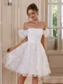Exquisite A-line Square Short Sleeves Appliques Lace Short/Mini Lace Corset Wedding Dress