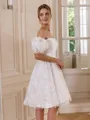 Exquisite A-line Square Short Sleeves Appliques Lace Short/Mini Lace Corset Wedding Dress