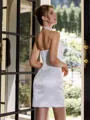 Delicate Sheath Straight Pleated Short/Mini Satin Corset Wedding Dress