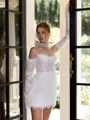 Extravagant Sheath Sweetheart Long Sleeves Short/Mini Lace Corset Wedding Dress