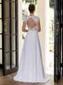 Pretty A-line V-Neck Short Sleeves Appliques Lace Floor-Length Chiffon Wedding Dress
