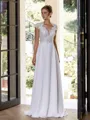 Pretty A-line V-Neck Short Sleeves Appliques Lace Floor-Length Chiffon Wedding Dress
