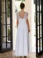 Hermosos A-line V-Neck Short Sleeves Appliques Lace Asymmetrical Chiffon Wedding Dress