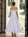 Unique A-line Off-the-Shoulder Pleated Ankle-Length Corset Wedding Dress