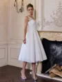 Perfect A-line V-Neck Appliques Lace Knee-Length Tulle Wedding Dress