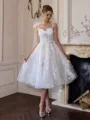 Splendid A-line Straps Appliques Lace Knee-Length Lace Corset Wedding Dress