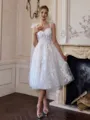 Splendid A-line Straps Appliques Lace Knee-Length Lace Corset Wedding Dress