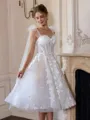 Splendid A-line Straps Appliques Lace Knee-Length Lace Corset Wedding Dress