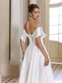 Graceful A-line Off-the-Shoulder Pleated Tea-Length Satin Corset Wedding Dress