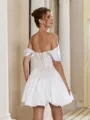 Elegant Ball-Gown Off-the-Shoulder Pleated Short/Mini Taffeta Corset Wedding Dress