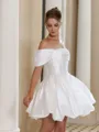 Elegant Ball-Gown Off-the-Shoulder Pleated Short/Mini Taffeta Corset Wedding Dress