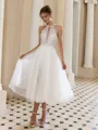 Trendy A-line Halter Appliques Lace Tea-Length Organza Wedding Dress