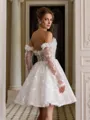 Charming Ball-Gown Off-the-Shoulder Long Sleeves Appliques Lace Short/Mini Lace Corset Wedding Dress
