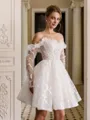 Charming Ball-Gown Off-the-Shoulder Long Sleeves Appliques Lace Short/Mini Lace Corset Wedding Dress
