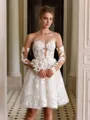 Pretty A-line Sweetheart Long Sleeves Appliques Lace Short/Mini Lace Corset Wedding Dress