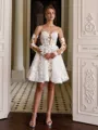 Pretty A-line Sweetheart Long Sleeves Appliques Lace Short/Mini Lace Corset Wedding Dress