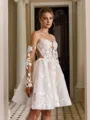 Pretty A-line Sweetheart Long Sleeves Appliques Lace Short/Mini Lace Corset Wedding Dress
