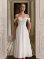 Glamorous A-line Off-the-Shoulder Appliques Lace Tea-Length Corset Wedding Dress