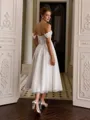 Glamorous A-line Off-the-Shoulder Appliques Lace Tea-Length Corset Wedding Dress