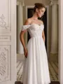 Glamorous A-line Off-the-Shoulder Appliques Lace Tea-Length Corset Wedding Dress