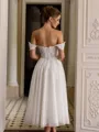 Glamorous A-line Off-the-Shoulder Appliques Lace Tea-Length Corset Wedding Dress