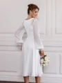 Fashion A-line V-Neck Long Sleeves Appliques Lace Knee-Length Chiffon Wedding Dress