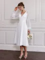 Fashion A-line V-Neck Long Sleeves Appliques Lace Knee-Length Chiffon Wedding Dress