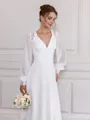 Fashion A-line V-Neck Long Sleeves Appliques Lace Knee-Length Chiffon Wedding Dress