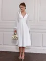Fashion A-line V-Neck Long Sleeves Appliques Lace Knee-Length Chiffon Wedding Dress
