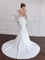 Splendid Sheath Spaghetti Straps Long Sleeves Pleated Court Train Stretch Crepe Wedding Dress