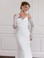 Splendid Sheath Spaghetti Straps Long Sleeves Pleated Court Train Stretch Crepe Wedding Dress