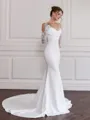 Splendid Sheath Spaghetti Straps Long Sleeves Pleated Court Train Stretch Crepe Wedding Dress